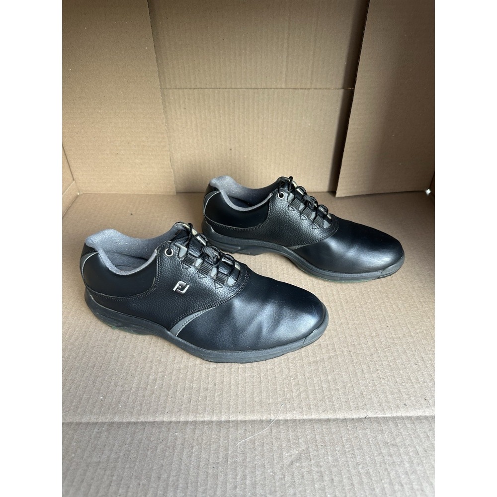 FJ FootJoy GreenJoys Golf Shoes Mens 10.5 W Black‎ Leather Lace Up